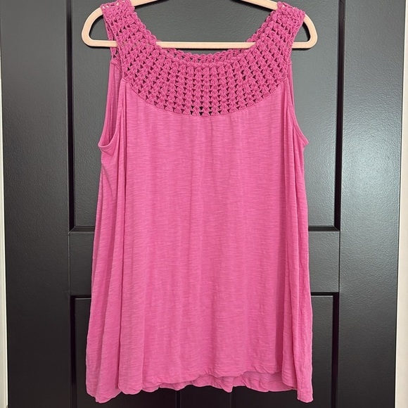 Lane Bryant Pink Sleeveless Top w/Crochet Neckline. 100% Cotton. Size 14/16. - Picture 4 of 9